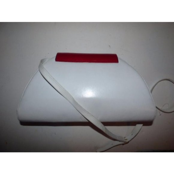 Vintage Bally White Leather w Brick Red Accents Shoulder Satchel - Picture 2 of 5